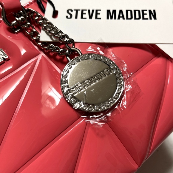 NWT Steve Madden Coral Patent Quilted Small Satchel Crossbody Bag Rhinestone - Picture 3 of 9